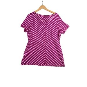 Soft Surroundings Striped Pima Cotton Short Sleeve Top size Large Pink/White